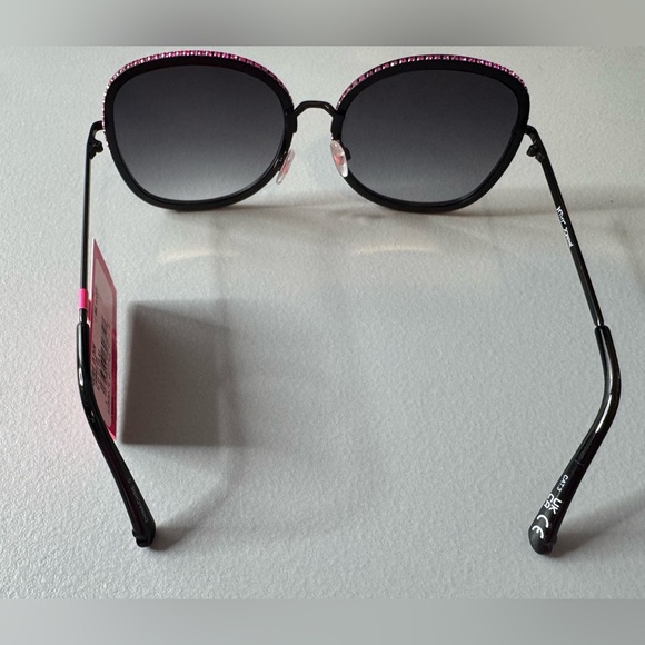 Betsey Johnson Black and Pink square rhinestone oversized metal Sunglasses - Picture 6 of 6